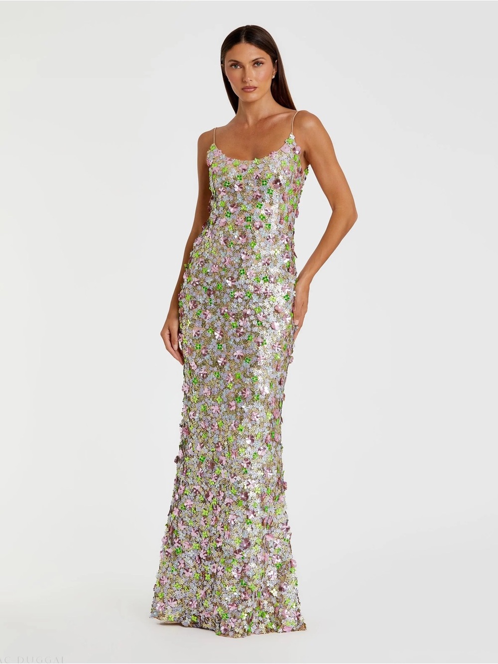 Mac Duggal 6153 Multicolor Sleeveless Floral Paillette Embellished Mesh Gown 2